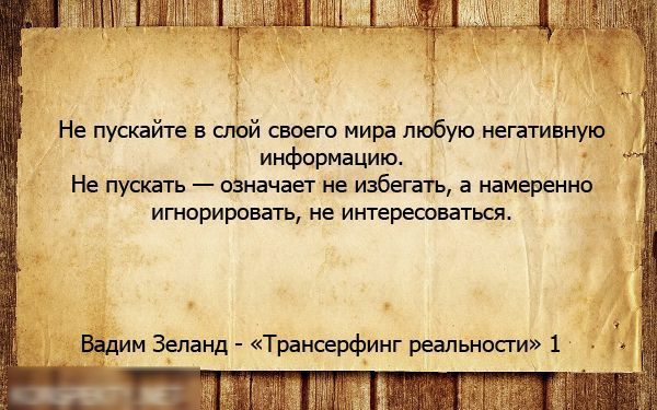 Не пускайте спой своего мира любую негативную инфермацию Не пуашь означает не избегать а намерении иторироваь не интересоваться щин Зеланд Трансерфинг реапьюаи 1