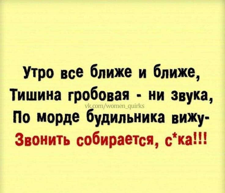 Утро все ближе и ближе Тишина гробовая ии звука По морде будильника лиху Звонить собирается ска