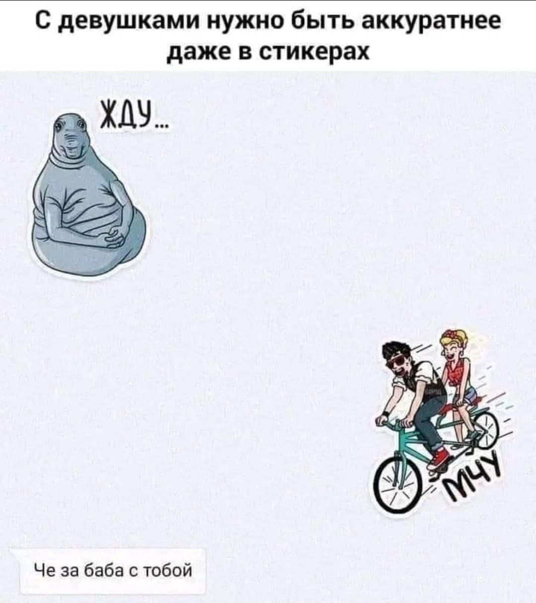 с девушками нужно быть аккуратнее даже стикерах ЖДУ Че за баба юбой