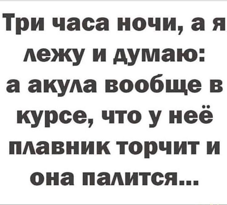 Три часа ночи а я лежу и думаю а акула вообще в курсе что у неё плавник торчит и она палится