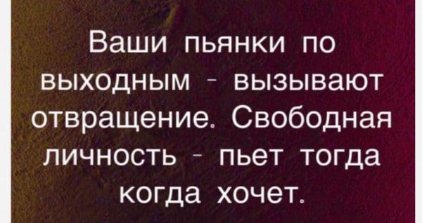 Ваши пьянки по выходным вызывают отвращение Свободная личность пьет тогда когда хочет