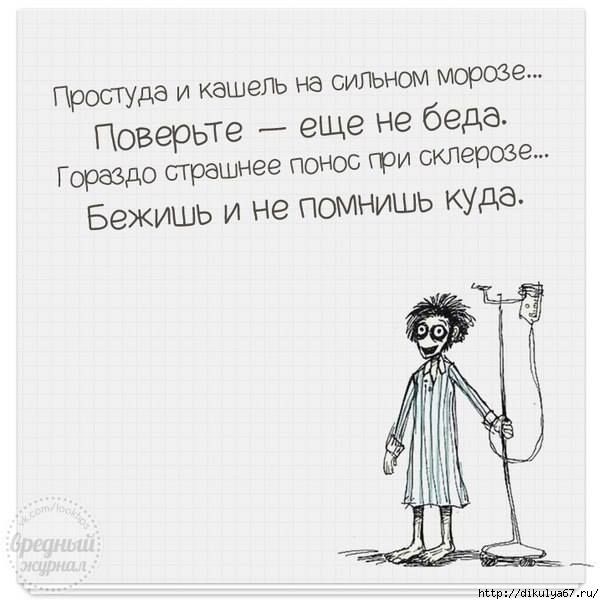 ПроСТУда и кашель на сипсном морозе Поверив еще не беда Гораздо страшнее понос гри склерозе Бежишь и не помнишь куда Штщмкшшж