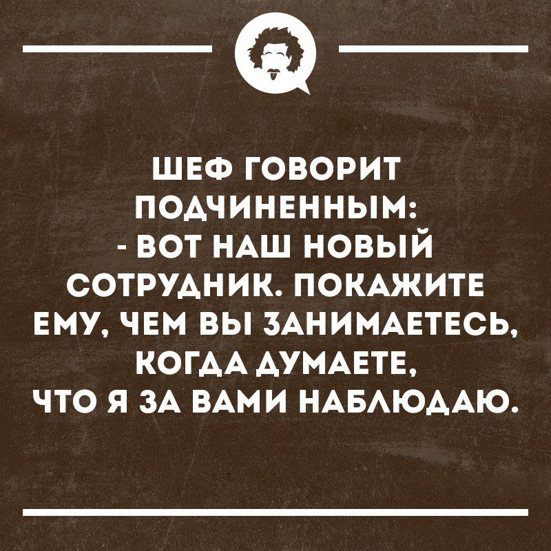 _Ф ШЕФ говорит подчиненным вот НАШ новый сотрмник помжитв Ему чвм вы Анимцтвсь КОГАА ДУМАЕТЕ что я ЗА ВАми НАБАЮААЮ