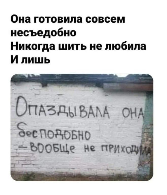 Она готовила совсем несъедобио Никогда шить не любила И лишь ОПАЗдыБАМ он подовно