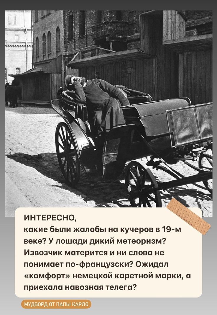 ИНТЕРЕСНО какие были жалобы на кучервв в19м веке у лошади дикий метеоризм Извозчик мщерится и ни слова не понимает по Фронцузски Ожидал комфорт немецкой каретой марки приехали иавоаная телеги мчпвтд п двлс