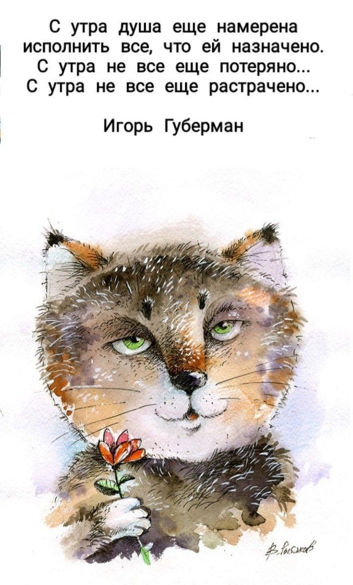 С утра душа еще намерена ИСПОЛНИТЬ все ЧТО ей назначено С утра не все еще потеряно с утра не все еще растрачено Игорь Губерман