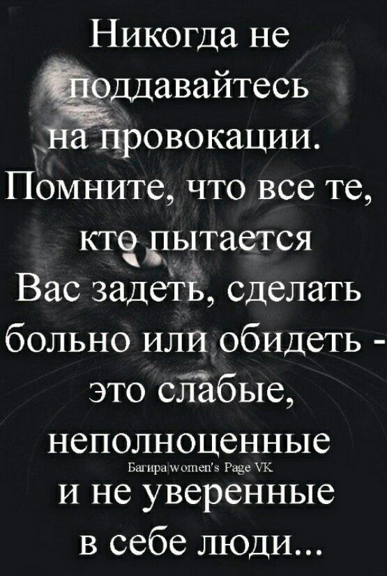 Никогда не ддавайтесь й провокации Помните что все те кто пытается Вас задеть сделать больно или обидеть это сйёбые неполноцеиньле и не уверенные в себе люди