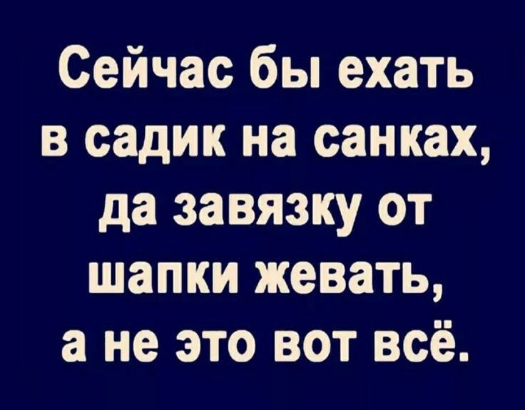 Сейчас бы ехать в садик на санках да завязку от шапки жевать а не это вот всё