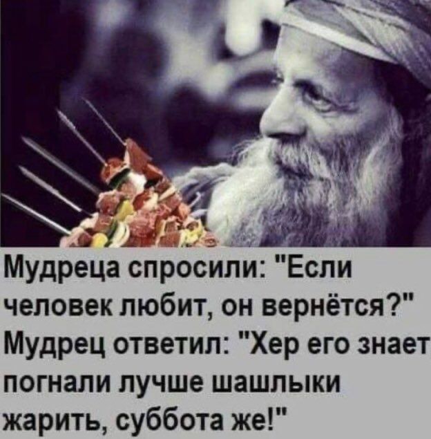 человек любит он вернётся Мудрец ответил Хер его знает погнали лучше шашлыки жарить суббота же