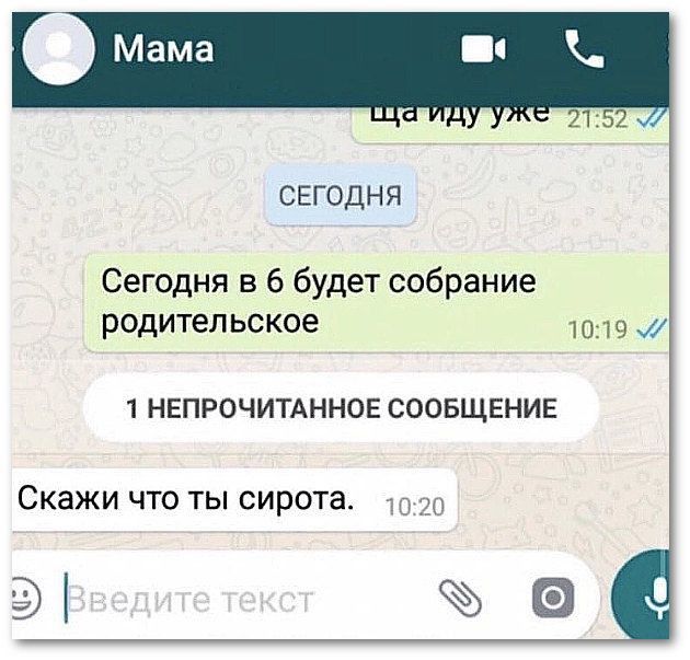 СЕГОДНЯ Сегодня в 6 будет собрание родительское 1019 м 1 НЕПРОЧИТАННОЕ СООБЩЕНИЕ СКЗЖИ ЧТО ТЫ сирота