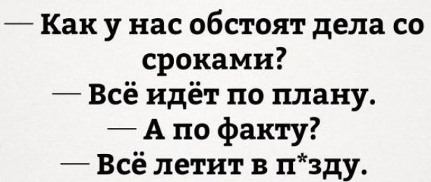 Как у нас обстоят дела со сроками Всё идёт по плану А по факту Всё летит в нзду