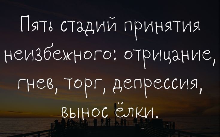 Пять стадий ПРИНЯТИЯ неизбежного отрицание гнев ТОРГ депрессия вынос елки ттрзМоКшрабоіэіё