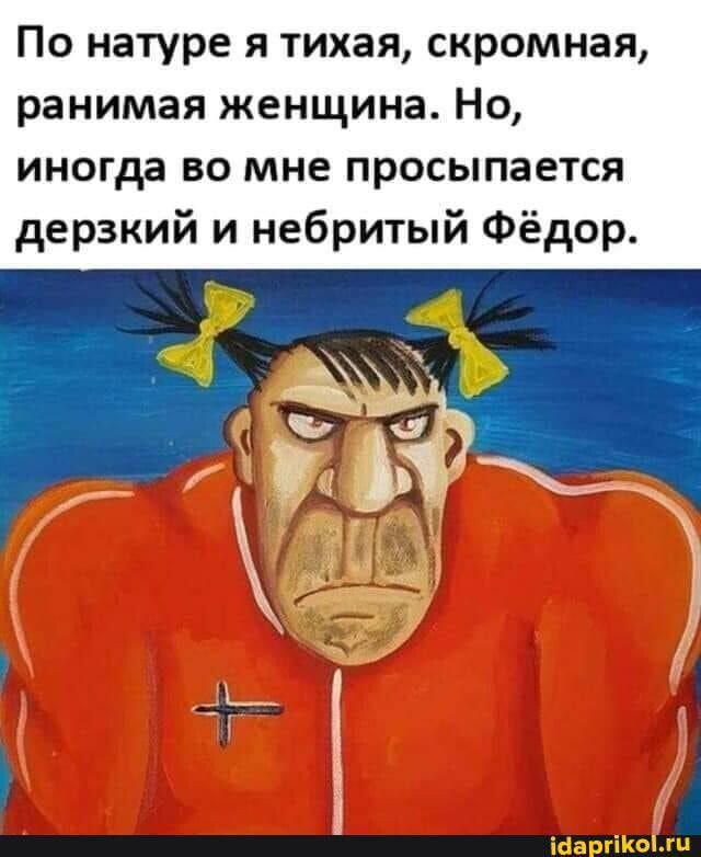 По натуре я тихая скромная ранимая женщина Но иногда во мне просыпается дерзкий и небритый Фёдор