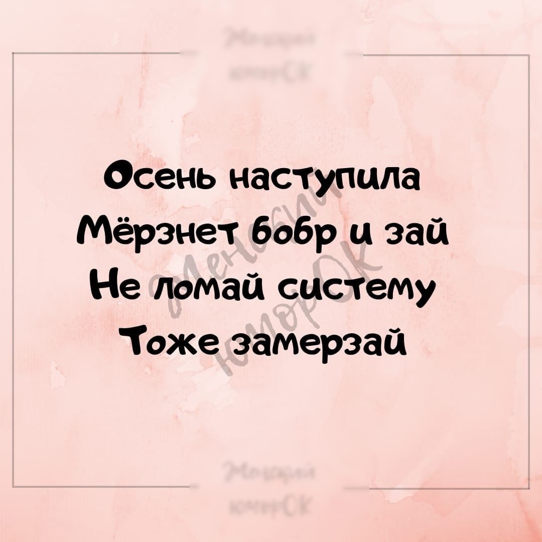 Осень наступила Мёрзнет бобр ц зай Не домай систему Тоже замерэай