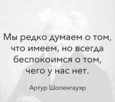 Мы редко думаем о том что имеем но всегда беспокоимся о том чего у нас нет Артур Шопенгауэр АШАМСЕПР8