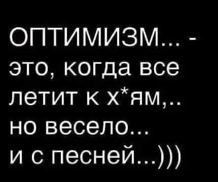 ОПТИМИЗМ это когда все летит к хям но весело и с песней