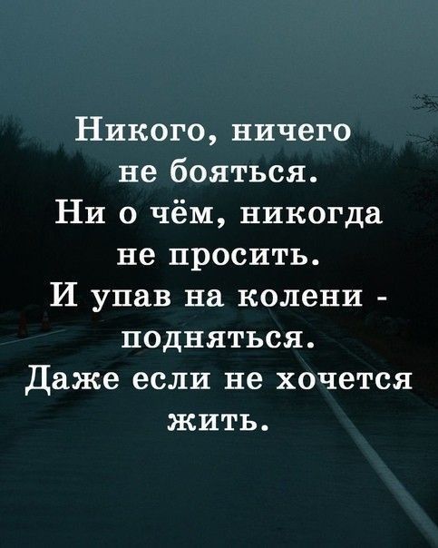 Никого ничего не бояться Ни о чём никогда не просить И упав на колени подняться Даже если не хочется жить