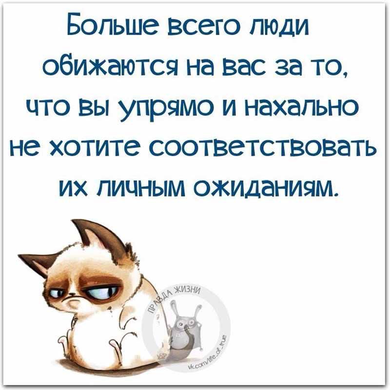 Больше Всего пюди обижаются на вас за то что вы упрямо и нахально не хотите соответствовать их личным ожиданиям