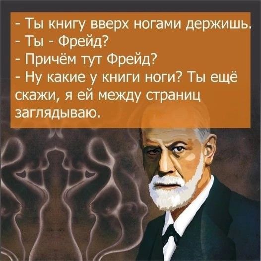 Ты книгу вверх ногами держишь Ты Фрейд Причём тут Фрейд Ну какие у книги ноги Ты ещё скажи я ей между сграниц ЗВГПЯДЫ на Ю