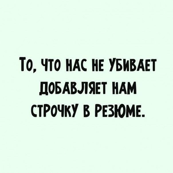 ТО ЧТО НАС НЕ УБИВАЕТ ПОБАВЛЯЕТ НАМ СТРОЧКУ В РЕЗЮМЕ