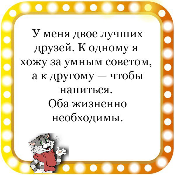 У меня Двое лучших друзей К одному я хожу за умным советом а к другому чтобы напиться Оба жизненно необходимы