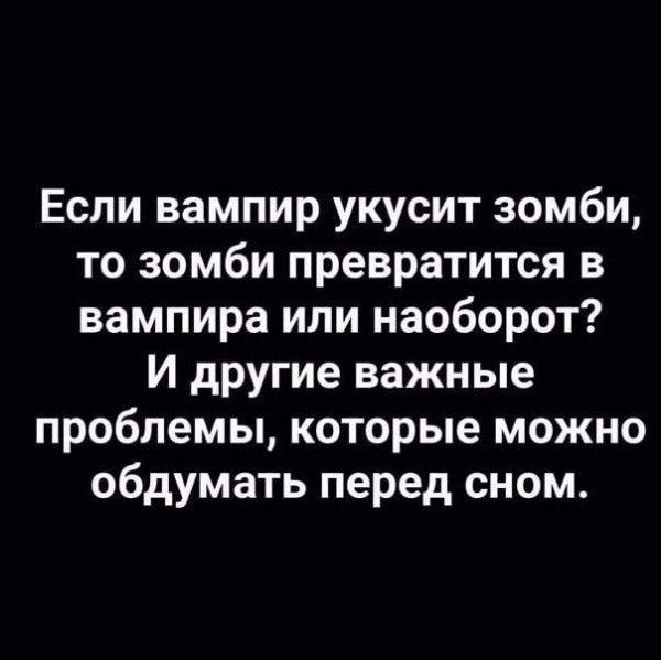 Если вампир укусит зомби то зомби превратится в вампира или наоборот И другие важные проблемы которые можно обдумать перед сном