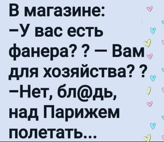 В магазине У вас есть фанера ВамЁ для хозяйства Нет блдь над Парижем полетать