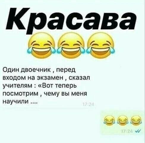 Красава Один двоечник перед входом на экзамен сказал учителям Вот теперь посмотрим чему вы меня научили О