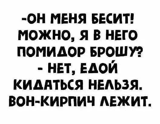 он меня весит можно я в него помидор БРОШУ нет едой киднться НЕАЬЗЯ вон кирпич мажит