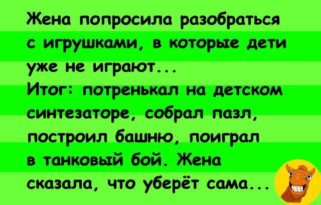 Жена попросило разобраться с игрушками которые дети уже и игроюг Итог потренькал на детском синтезаторе собрал пазл построил бацию поиграл танковый бой Жено сказала что уберёт сама