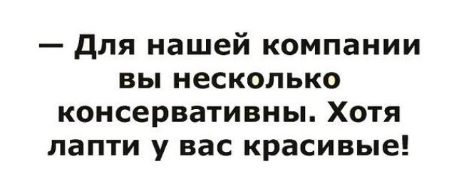 для нашей компании вы несколько консервативны Хотя лапти у вас красивые