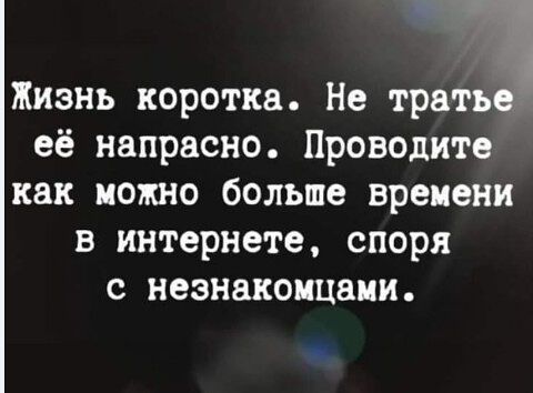 Жизнь коротка Не трать её напрасно Проводите как ложно больше времени в интернете споря с незнакомцаии