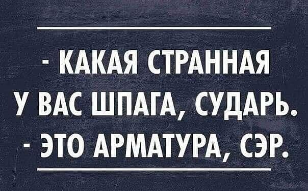 КАКАЯ СТРАННАЯ У ВАС ШПАГА СУДАРЬ ЭТО АРМАТУРА СЭР