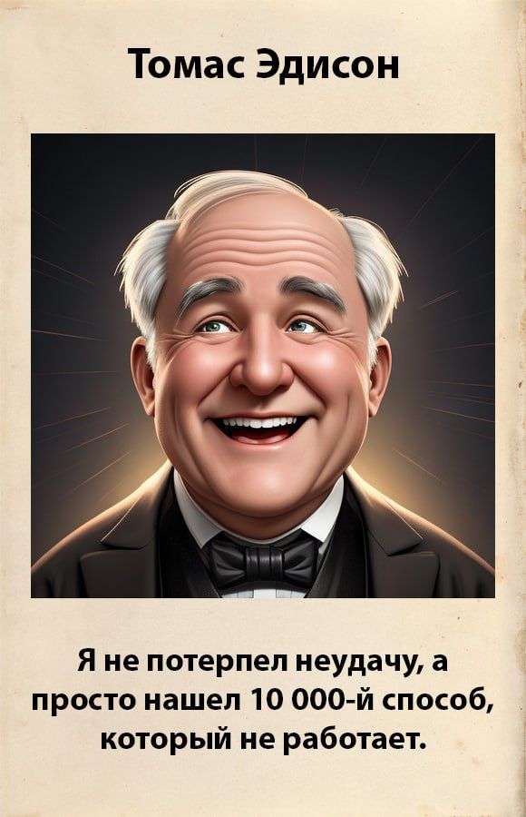 Томас Эдисон Я не потерпел неудачу а просто нашел 10 000 й способ который не работает