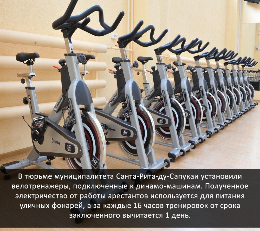в тюрьме муииципалитт Санта Рип ду Сапукаи устаиинили ввпотгиажеры подключекцые дииамо машииам Полученное злеювичепвп пт рабты принтов использупсд дм пиганид уличных фонарей а каждые 15 часпн треиирпнои от ср заключенного вычинекя 1 день