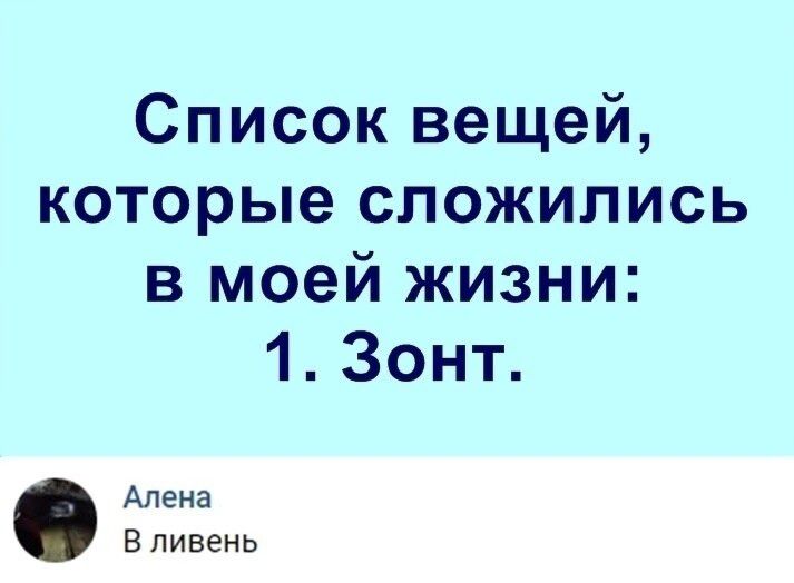 Список вещей которые сложились в моей жизни 1 Зонт Алена В ливень