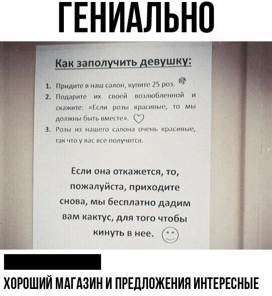 ГЕНИАЛЬНП Как заполучшддёжшиу и пд шип 1 и МишыШП щ зв М Ш г чини Если она кажется 10 ппжплуйстд приходите снова мы бгсплатно дадим кактус щоб в к ХПРПШИИ МАГАЗИН И ПРЕДЛОЖЕНИЯ ИНТЕРЕСНЫЕ