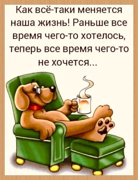 Как всё таки меняется наша жизнь Раньше все время чегото хотелось теперь все время чего то не хочется