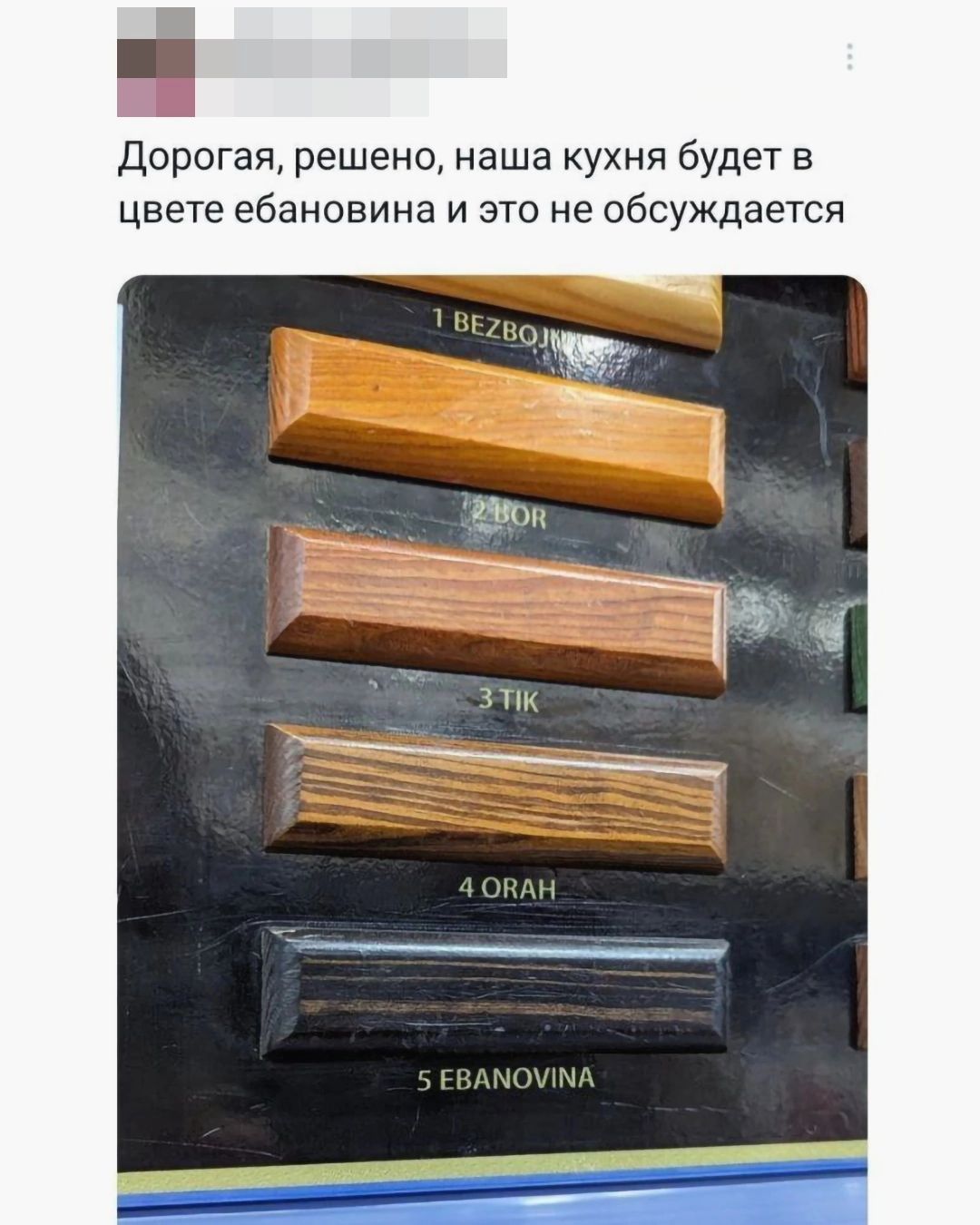 Дорогая решено наша кухня будет в цвете ебановина и это не обсуждается