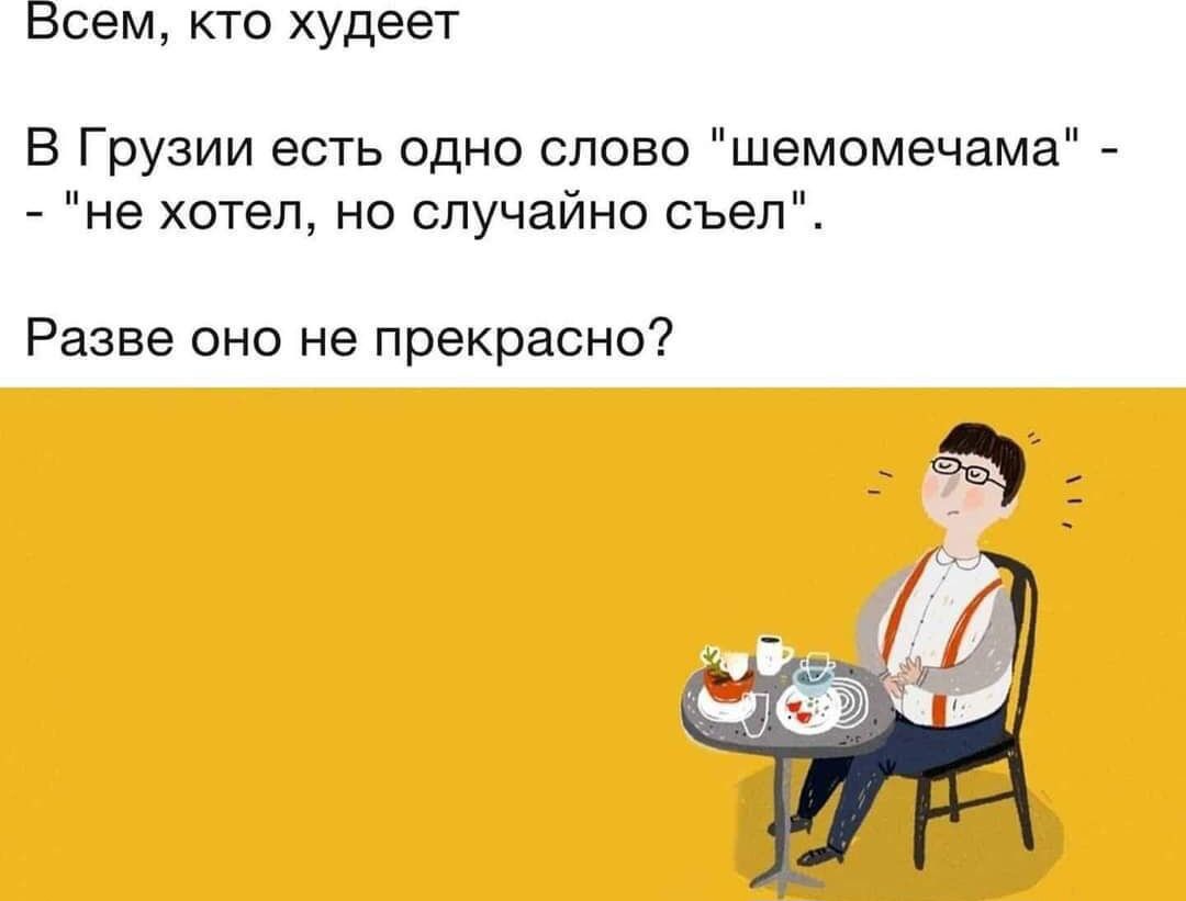 Всем кто худеет В Грузии есть одно слово шемомечама не хотел но случайно съел Разве оно не прекрасно