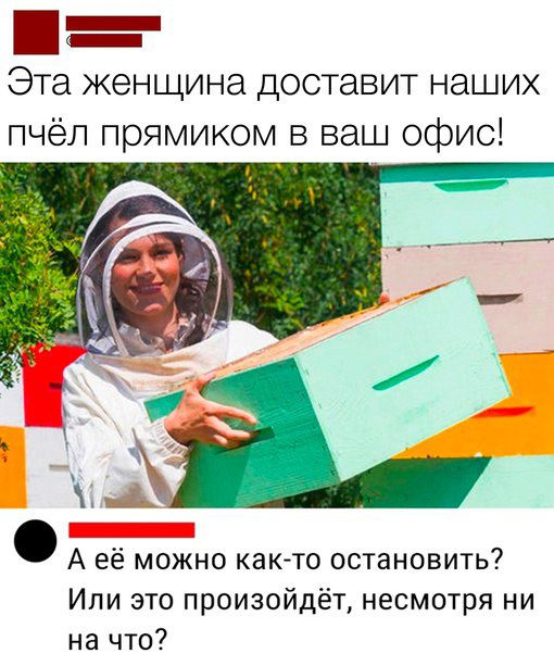 _ Эта женщина доставит наших пчёл прямиком в ваш офис А её можно как то остановить Или это произойдёт несмотря ни на что