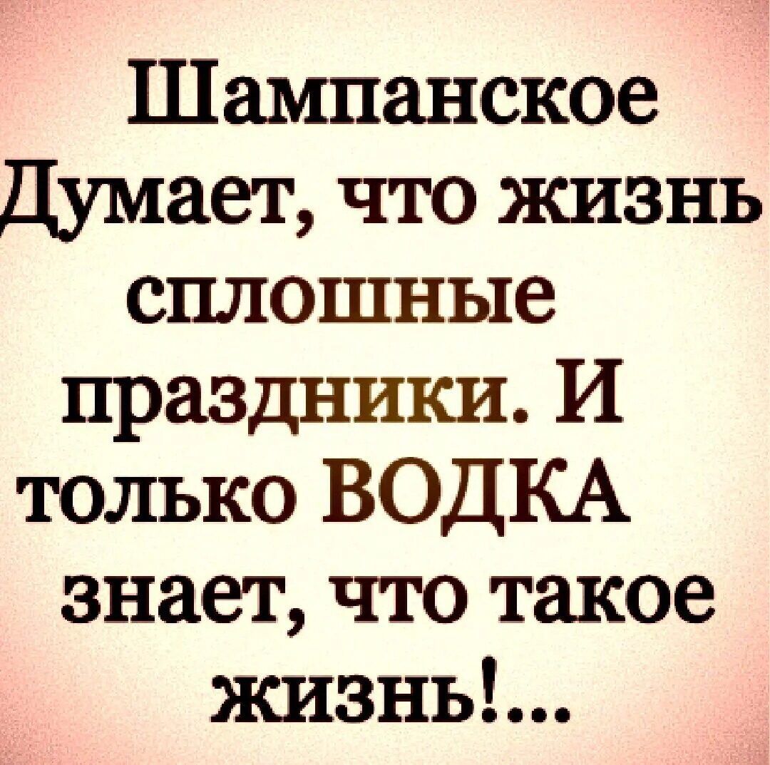 Шампанское Думает что жизнь сплошные праздники И только ВОДКА знает что такое жизнь