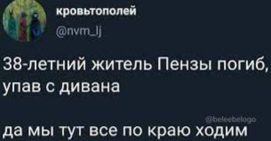 кровьтополей Н пут_ 38 летний житель Пензы погиб упав с дивана да мы тут все по краю ходим