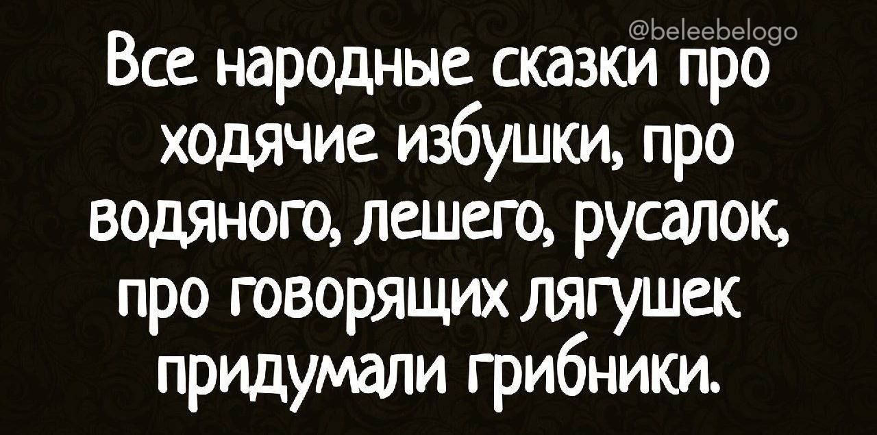 Все народные сказки про ходячие избушки про водяного лешего русалок про говорящих лягушек придумали грибники