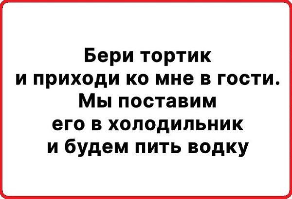 Бери тортик и приходи ко мне в гости Мы поставим его в холодильник и будем пить водку