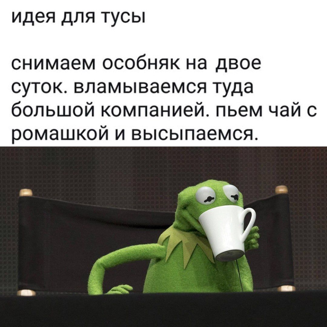 идея для тусы
снимаем особняк на двое суток. вблываемся туда большой компанией. пьем чай с ромашкой и высыпаемся.