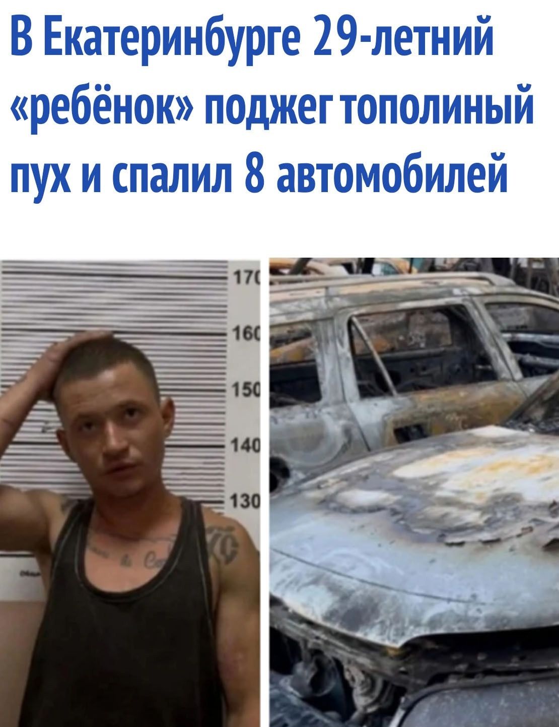 В Екатеринбурге 29-летний «ребёнок» поджёг тополиный пух и спалил 8 автомобилей