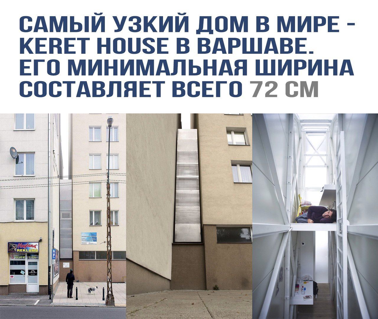 САМЫЙ УЗКИЙ ДОМ В МИРЕ - KERET HOUSE В ВАРШАВЕ. ЕГО МИНИМАЛЬНАЯ ШИРИНА СОСТАВЛЯЕТ ВСЕГО 72 СМ