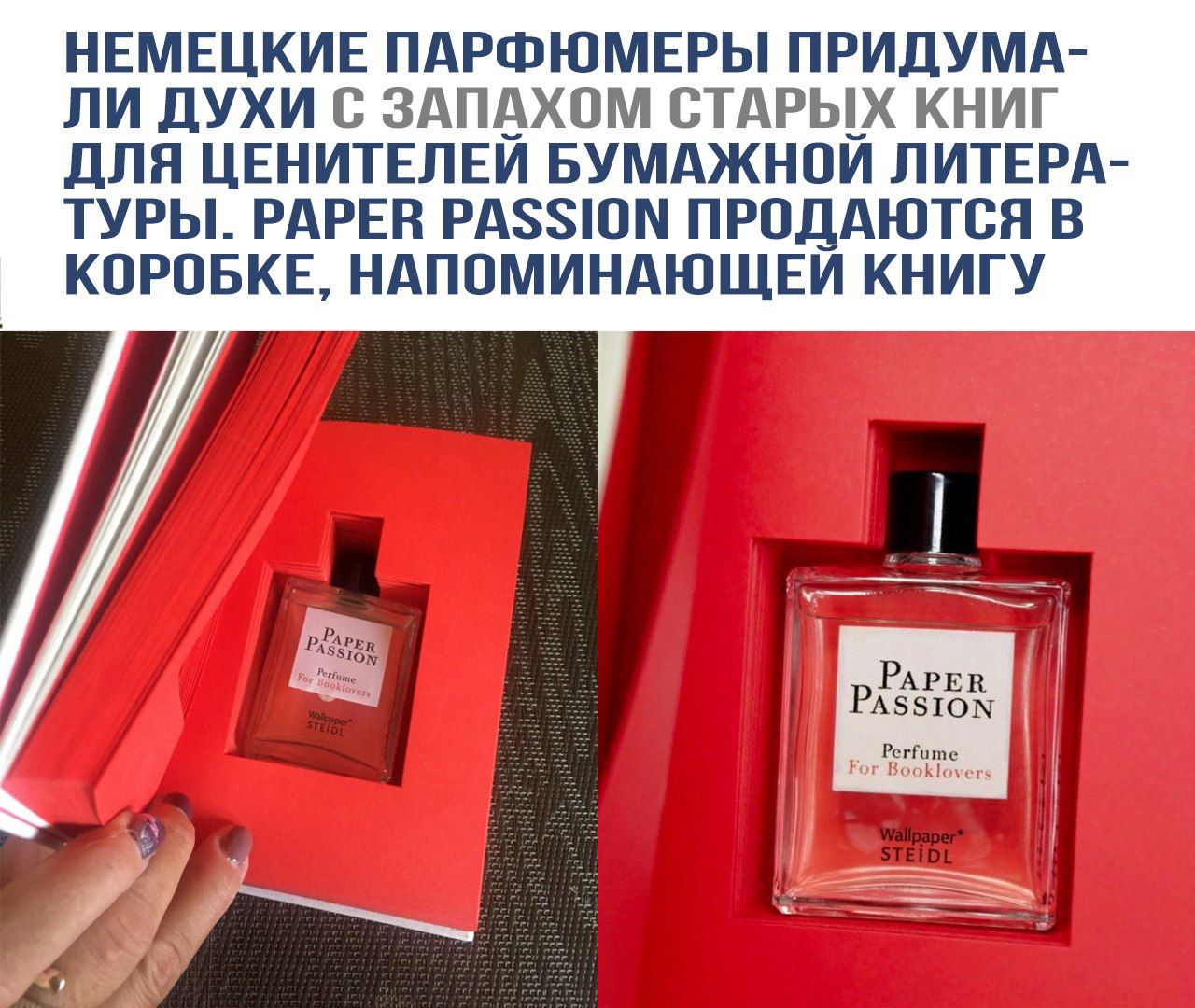 НЕМЕЦКИЕ ПАРФЮМЕРЫ ПРИДУМАЛИ ДУХИ С ЗАПАХОМ СТАРЫХ КНИГ ДЛЯ ЦЕНИТЕЛЕЙ БУМАЖНОЙ ЛИТЕРАТУРЫ. PAPER PASSION ПРОДАЮТЬСЯ В КОРОБКЕ, НАПОМИНАЮЩЕЙ КНИГУ.