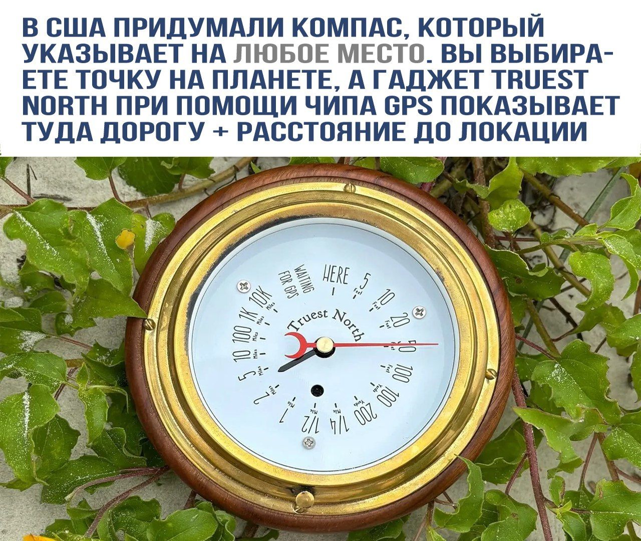 В США придумали компас, который указывает на любое место. Вы выбираете точку на планете, а гаджет TrueST North при помощи чипа GPS показывает туда дорогу + расстояние до локации.